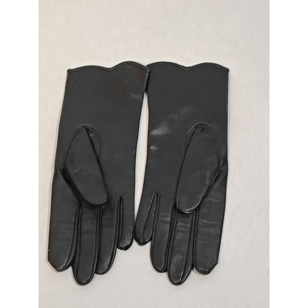 VTG Black‎ Vinyl Gloves Floral Embossed Scalloped Edge Size 6 Womens Lined
